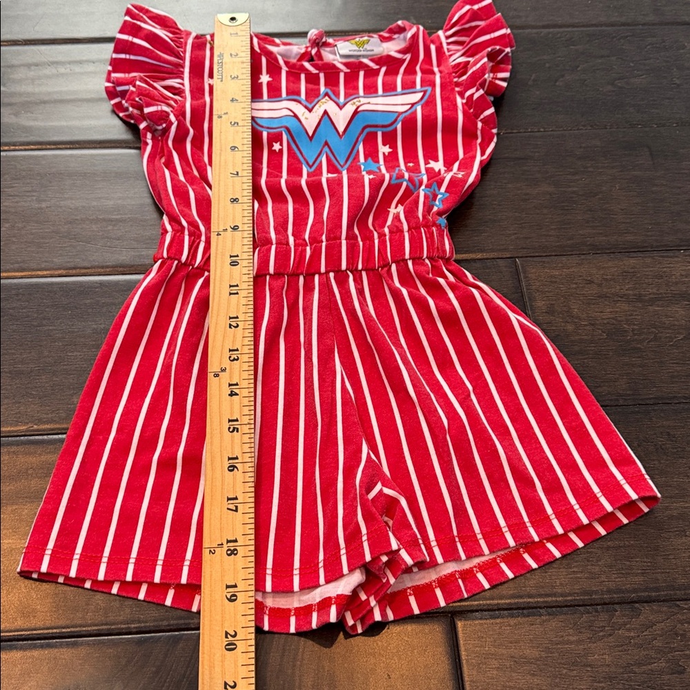 💜3/$15 Wonder Woman Red and White Striped Romper - Picture 7 of 7